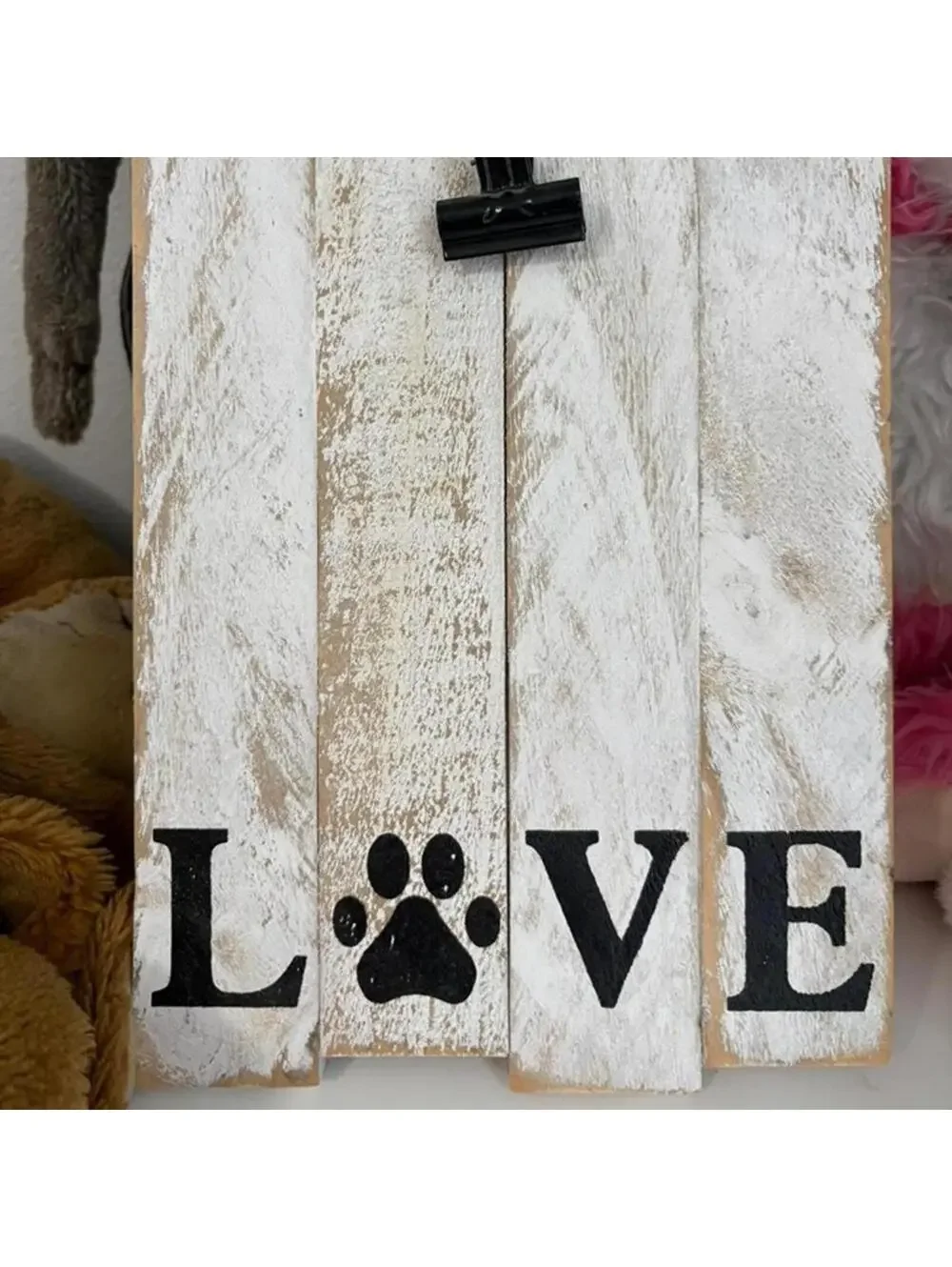 Rustic Wooden LOVE Sign with Paw Print Accent and Clip